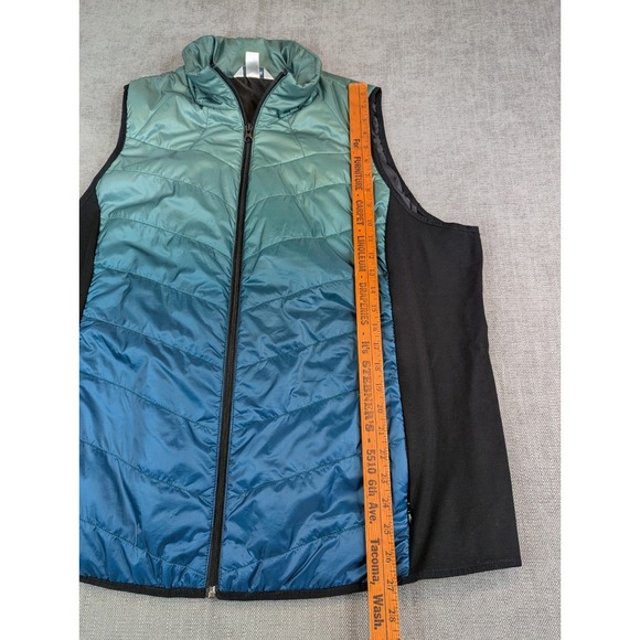 CJ Banks Vest Womens 2X Blue Green Ombre Quilted Puffer Full Zip Pockets Hybrid - Picture 5 of 7